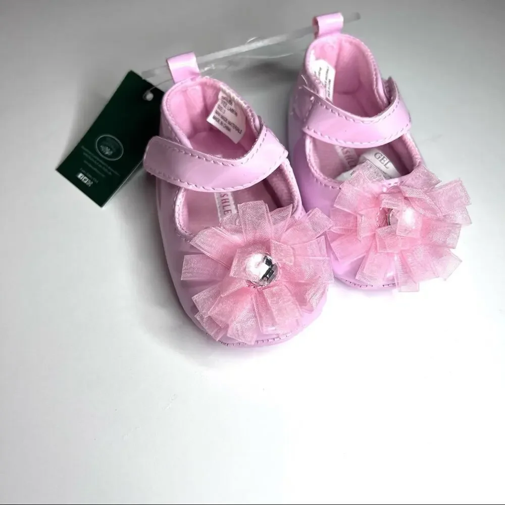 Laura Ashley Baby Girl Flower Jewel Crib Style Pink Shoes Sz 3